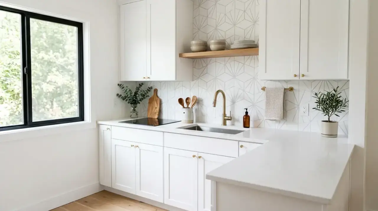 White kitchen pendant update. Affordable lighting change helping a white kitchen feel more current.