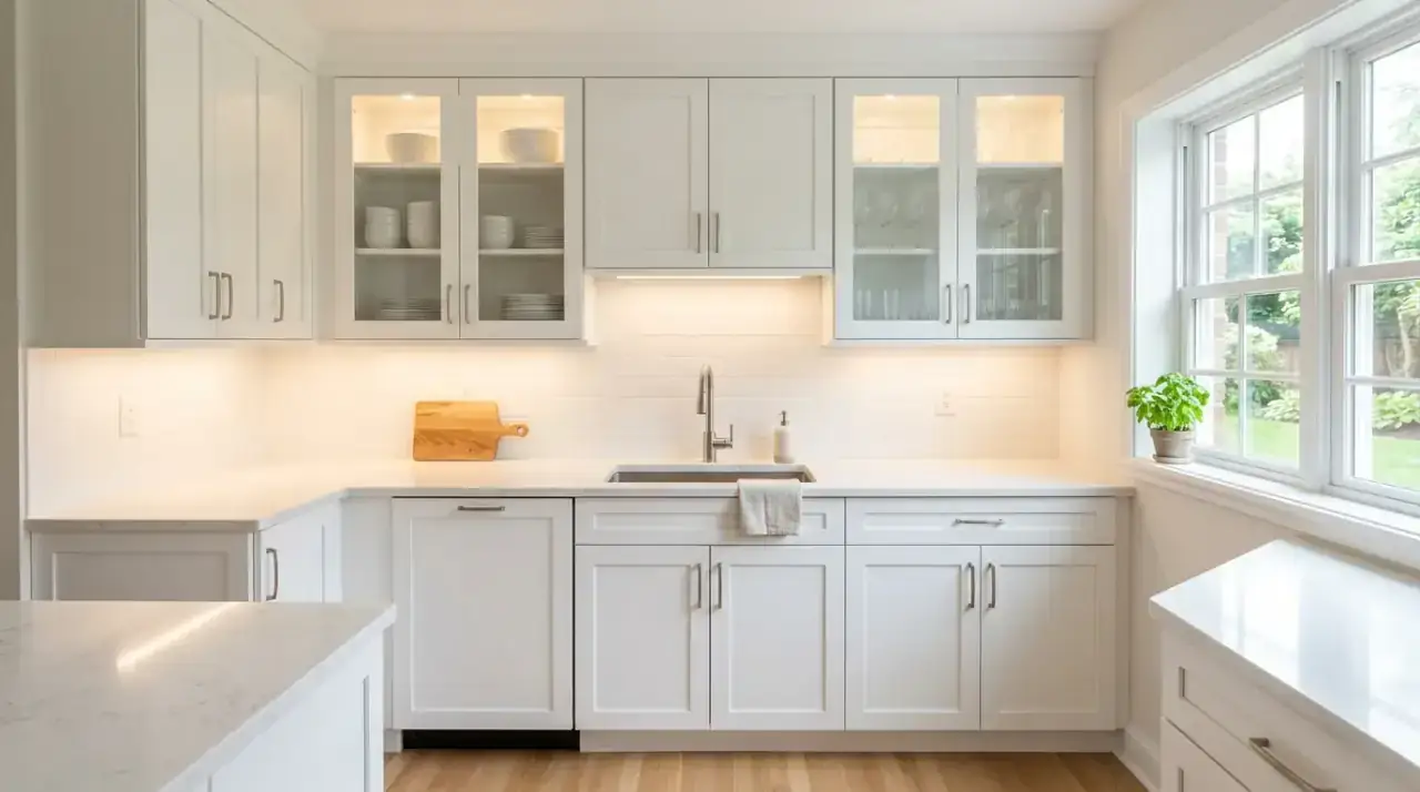 Art in white kitchen. Affordable wall decor adding personality to a bright neutral kitchen.