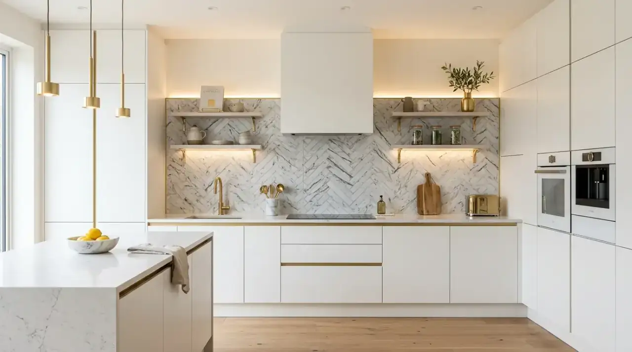 Handmade white tile backsplash. Subtle variation bringing life to a classic white kitchen wall.