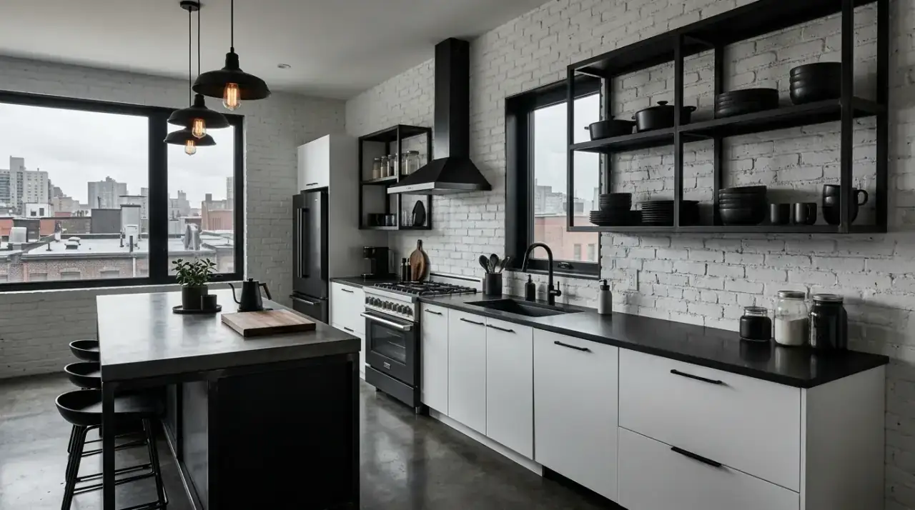 Gloss and matte black white kitchen. Finish contrast adding more sophistication to a modern monochrome kitchen.