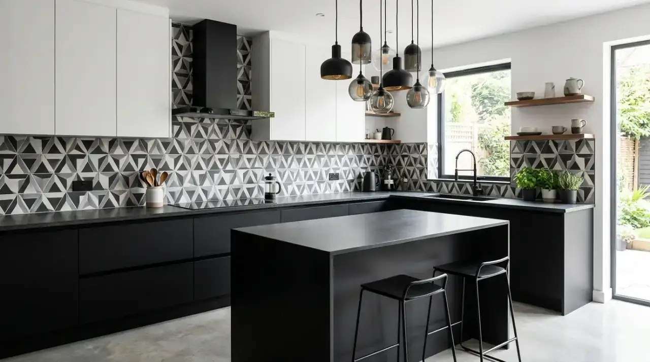 Full black and white modern kitchen. Timeless monochrome kitchen built from contrast, light, and balanced modern design.