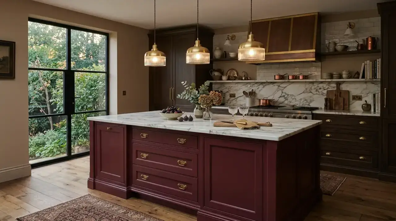 Deep teal kitchen island. Bold teal kitchen island creating a sophisticated statement centerpiece.