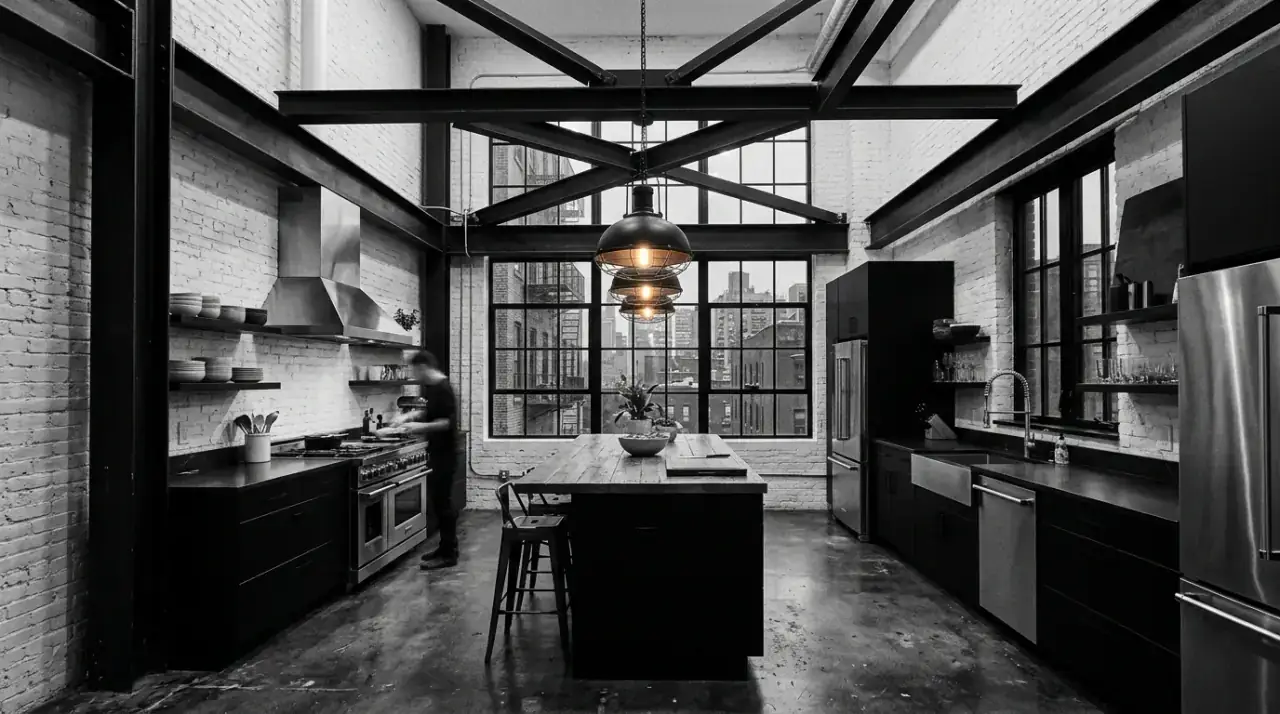 Black focal point kitchen. Timeless contrast kitchen with one major black focal element.
