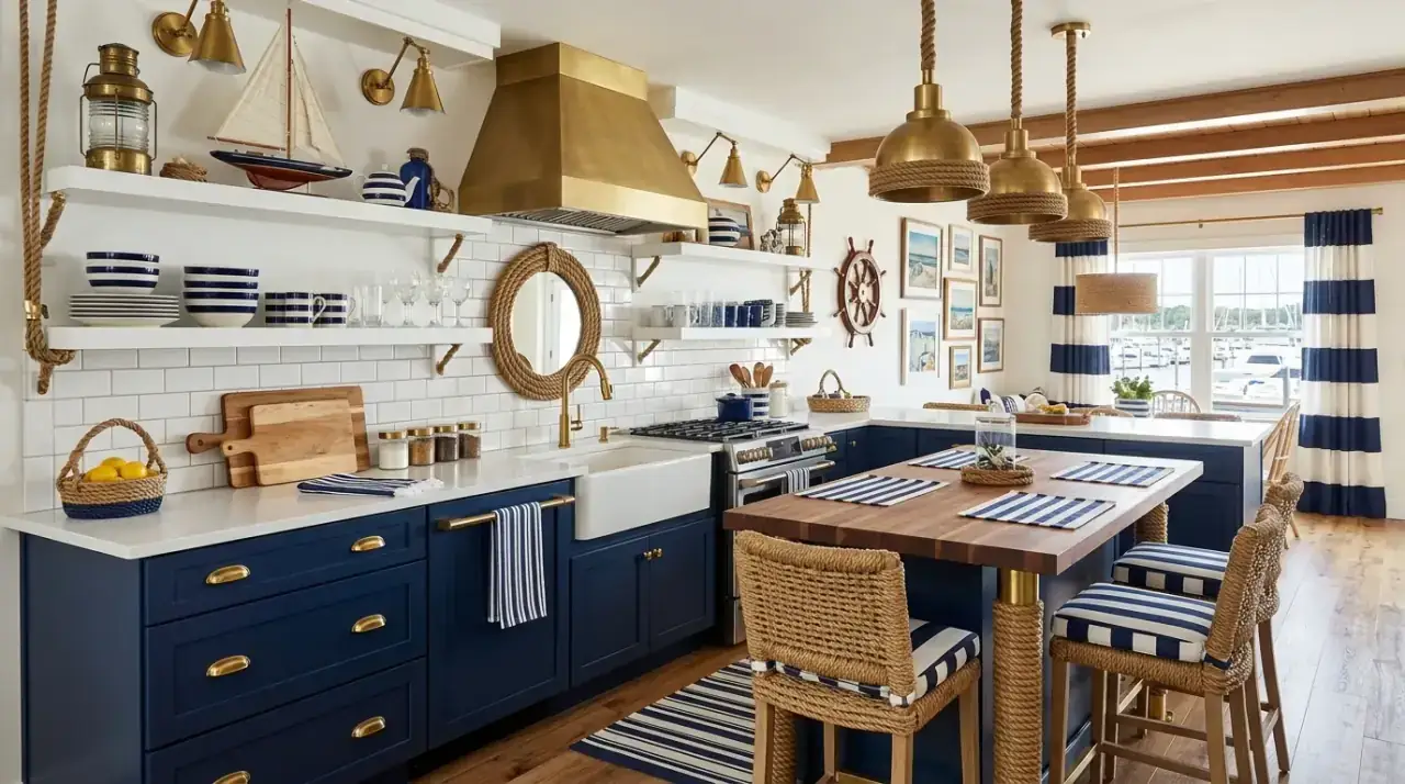 Subtle coastal kitchen decor. Breezy kitchen decor using subtle beach inspired accents instead of literal motifs.