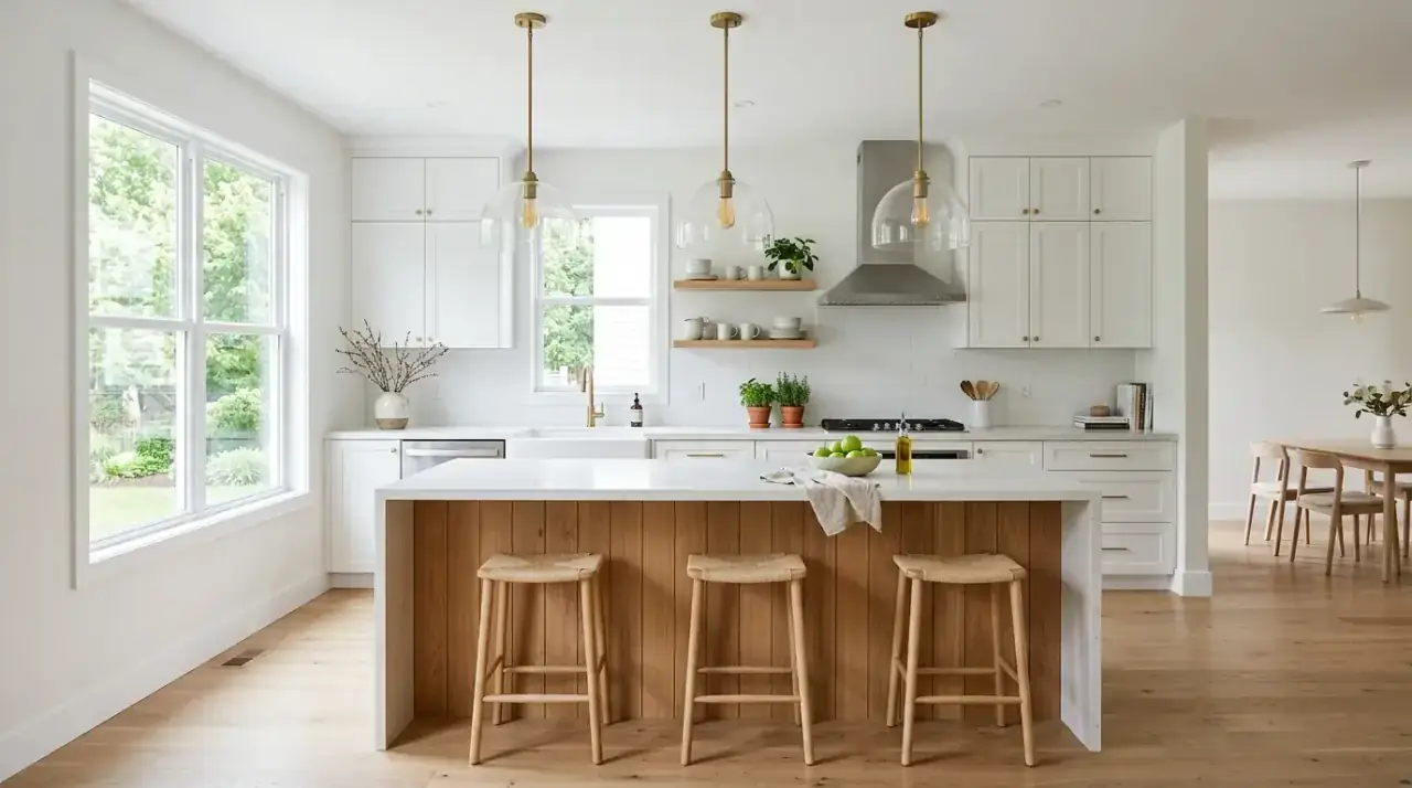 White wood kitchen with black accents. Light dark details defining a bright Scandinavian kitchen more clearly.