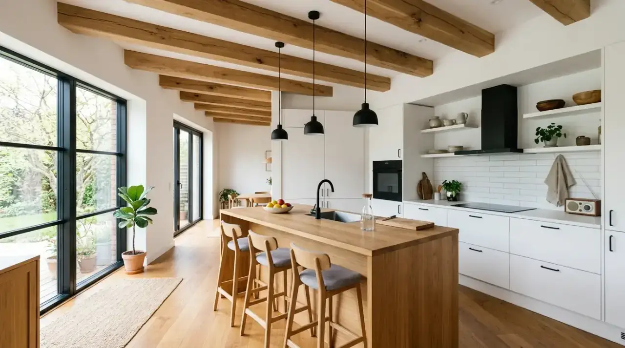 Textiles in Scandinavian kitchen. Soft woven details balancing the brightness of a Nordic kitchen.