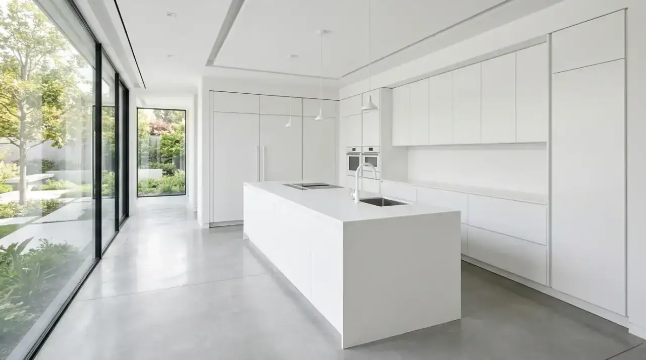 White counters small kitchen. Bright worktops helping a compact kitchen feel lighter and more open.