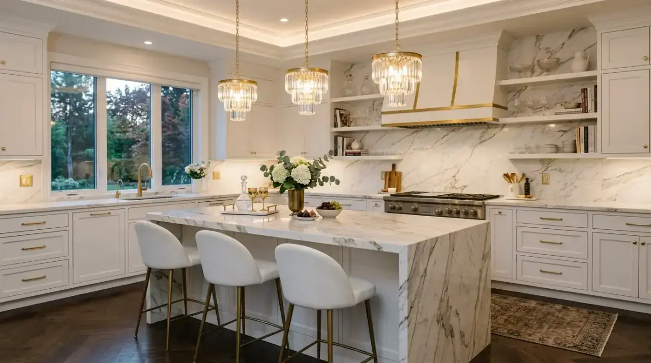 White kitchen with black accents. A little contrast helping a bright kitchen feel more balanced and timeless.