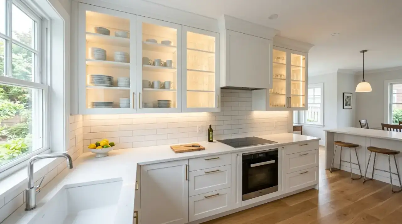 Greenery in white kitchen. Fresh natural accents helping a bright kitchen feel more alive and grounded.