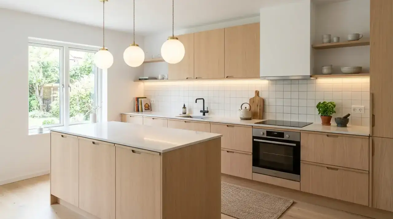 Dining zone lighting kitchen. Warmer illumination creating a more comfortable kitchen eating area.