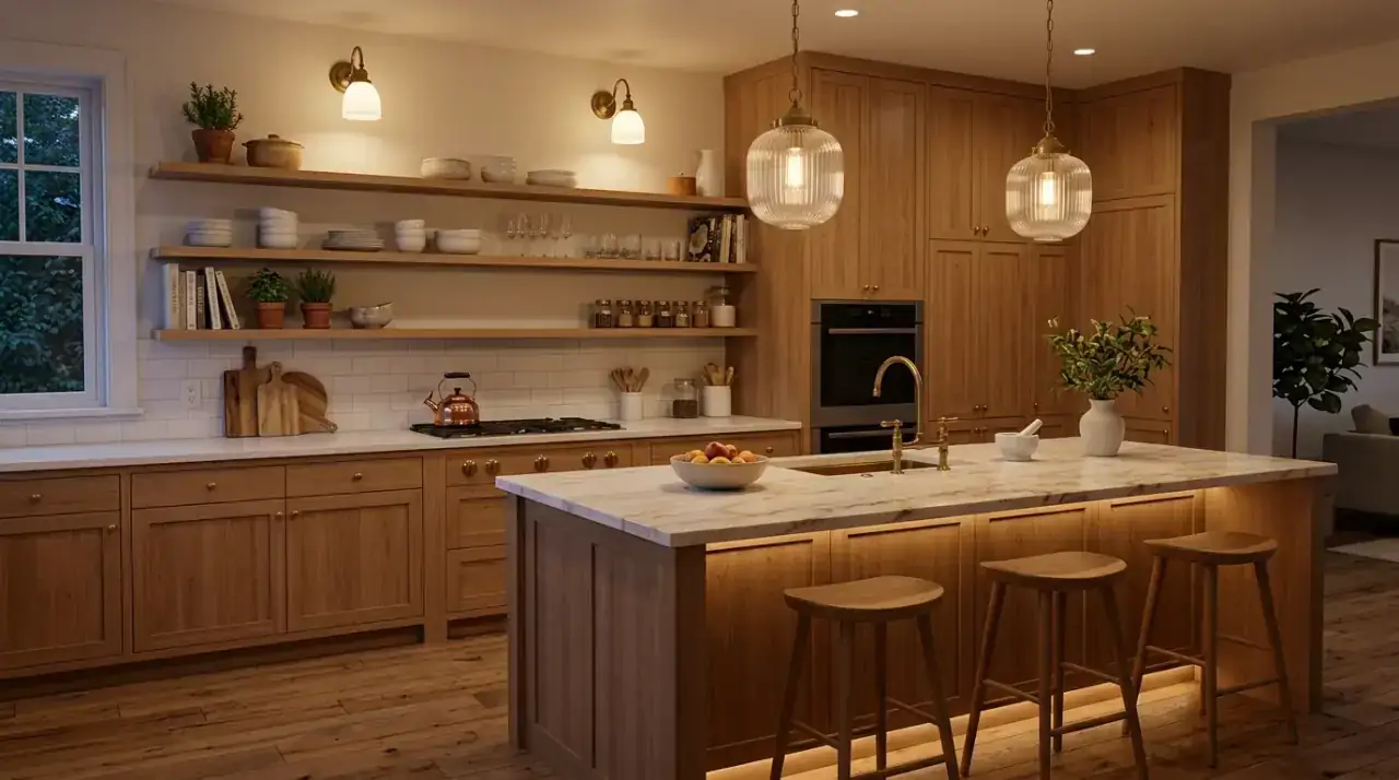 Zoned kitchen lighting controls. Separate lighting control helping each kitchen area work more effectively.
