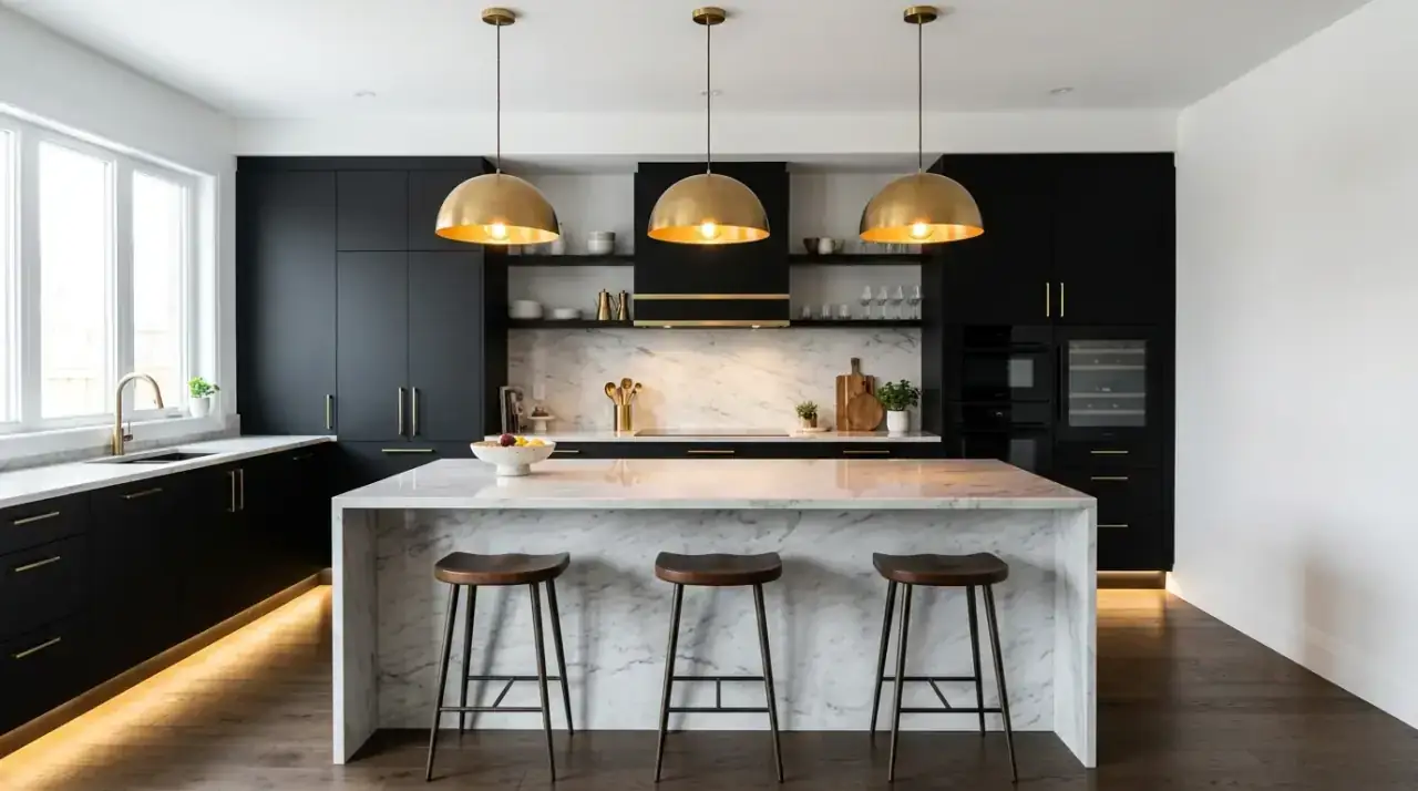 Cabinet interior lighting. Storage illumination adding convenience and refinement to the kitchen.