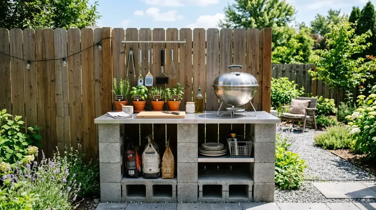Budget outdoor kitchen planned around real use. Affordable backyard cooking design shaped by realistic and thoughtful priorities.