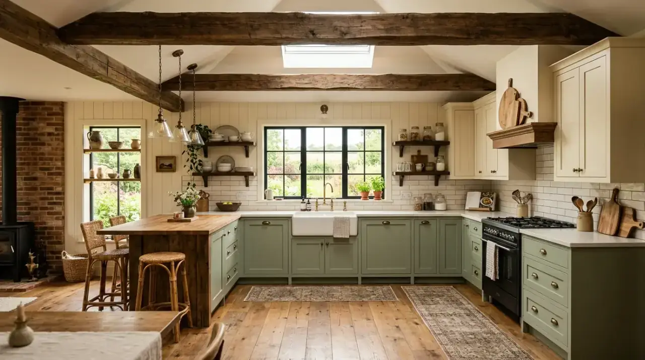 Sage and marble kitchen. Calm sage green cabinetry paired with refined marble surfaces.