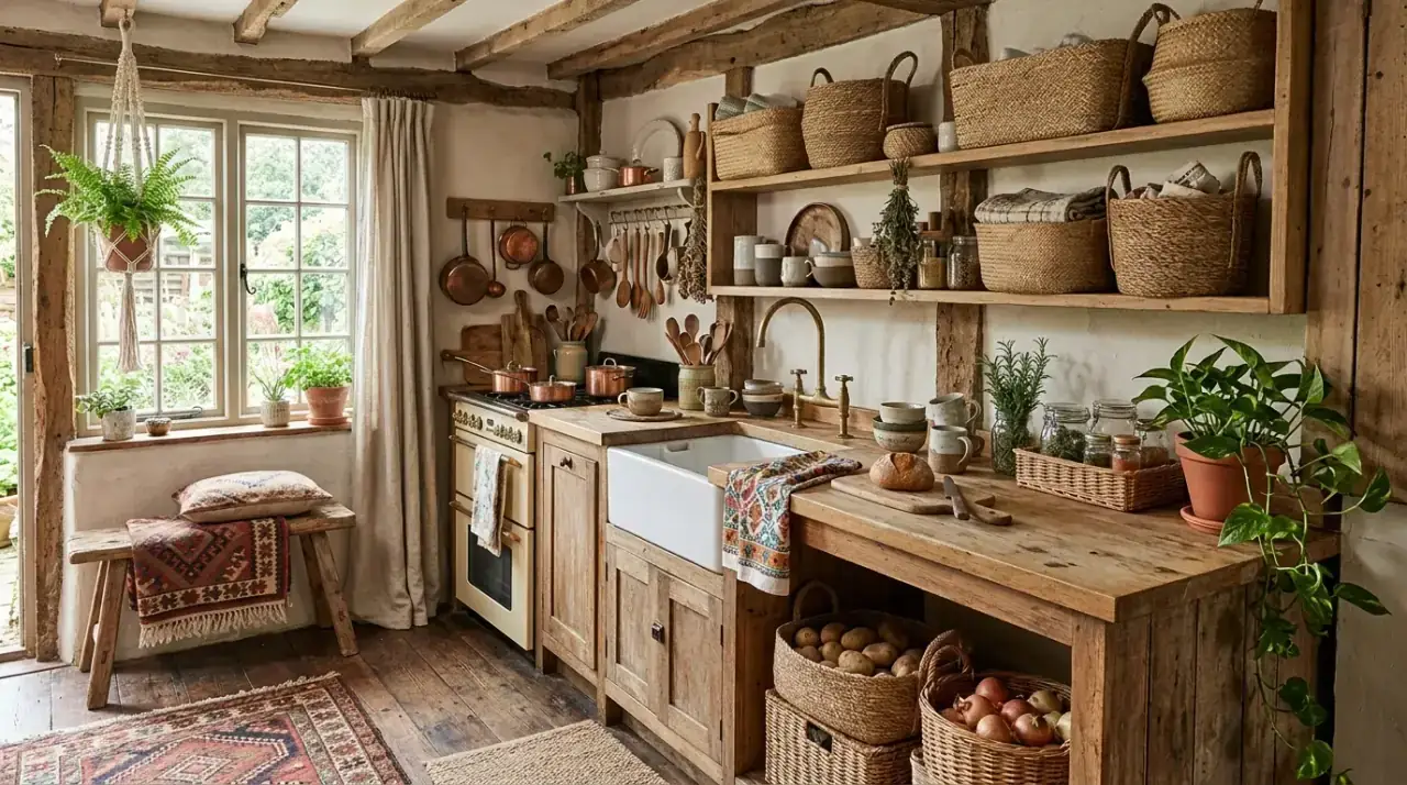Soft palette cottage kitchen. Cozy cottage style kitchen with a gentle restful color palette.