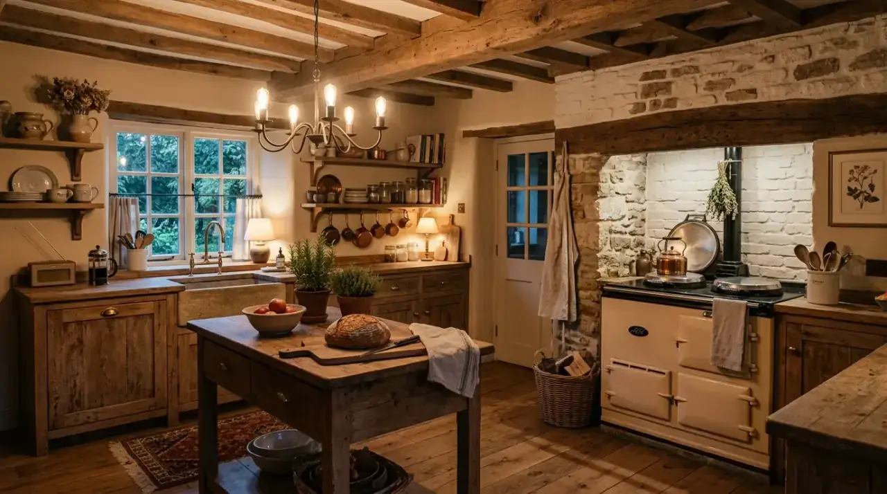 Cottage kitchen overview. Charming cottage style kitchen creating a cozy welcoming country home feel.