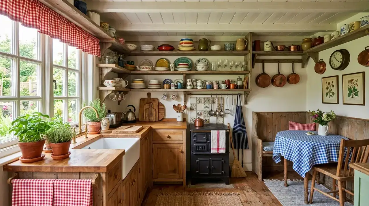 Cottage sink lighting. Warm country-style light making the sink wall cozier and brighter.