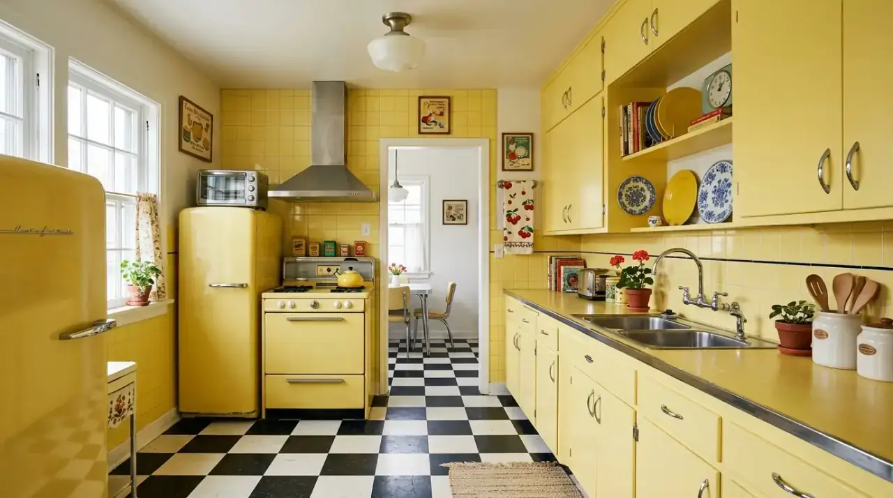 Pale lemon kitchen walls. Soft yellow kitchen walls adding a gentle sunny glow to the room.