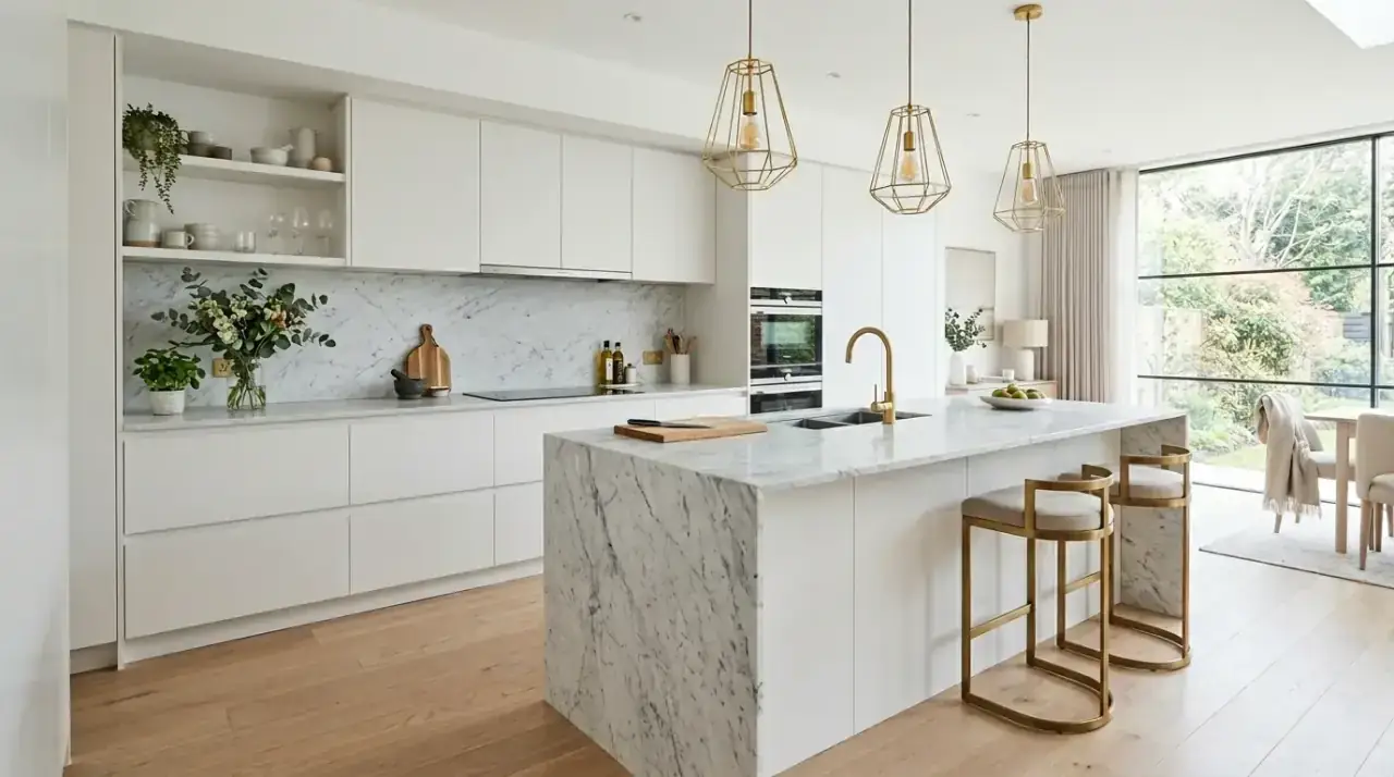 Chic modern kitchen decor creating a stylish contemporary kitchen space.