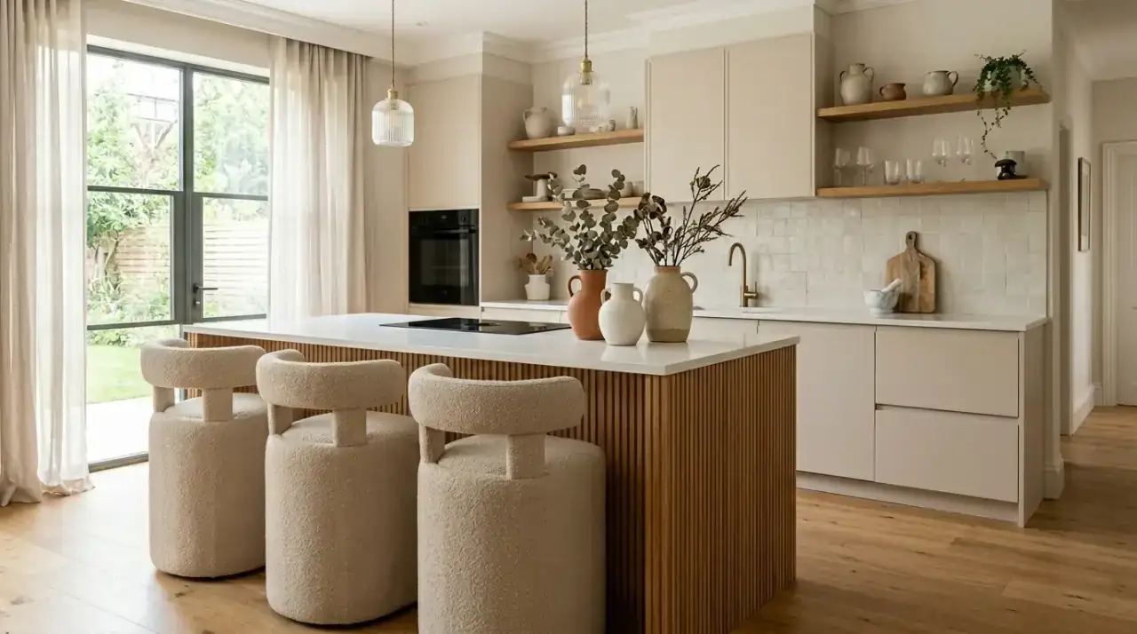 Branches in modern kitchen decor. Natural height adding softness to a stylish contemporary kitchen.