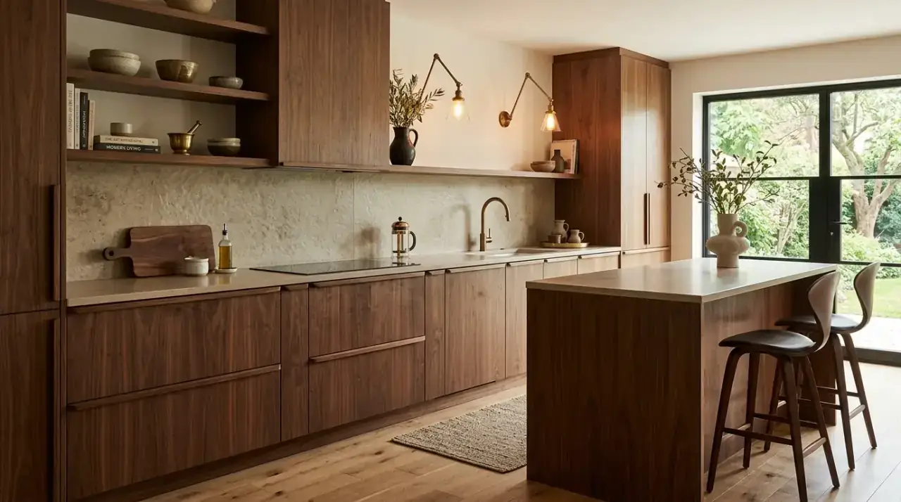 Tight palette modern kitchen decor. Color restraint helping a stylish kitchen feel more cohesive.