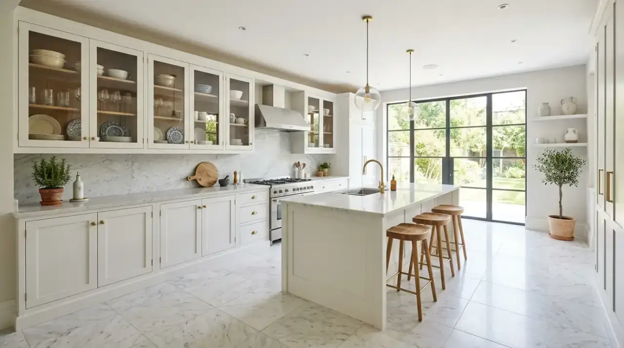 Textural decor modern kitchen. Material variety adding depth to a chic contemporary kitchen.