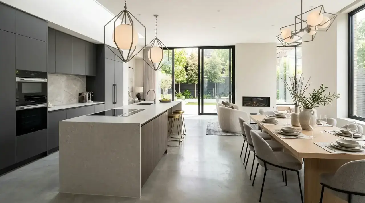 Lighting finishing modern kitchen decor. Good illumination helping contemporary kitchen styling feel more elevated.
