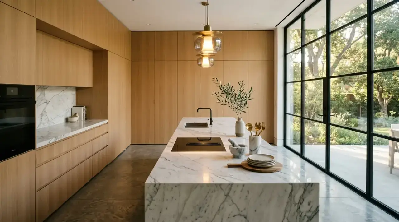 Chic modern kitchen full decor. Carefully edited contemporary decor creating a stylish and welcoming kitchen.