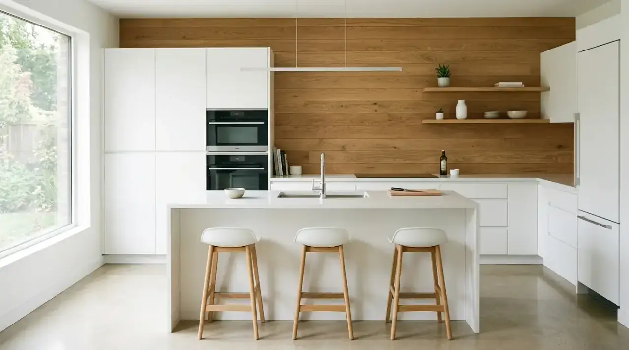 Minimalist galley kitchen. Edited narrow kitchen using clean lines and restrained finishes.