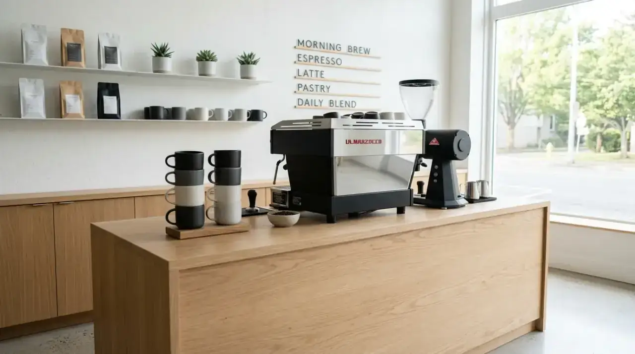Corner kitchen coffee bar. Clever coffee bar tucked into a kitchen counter corner for better flow.