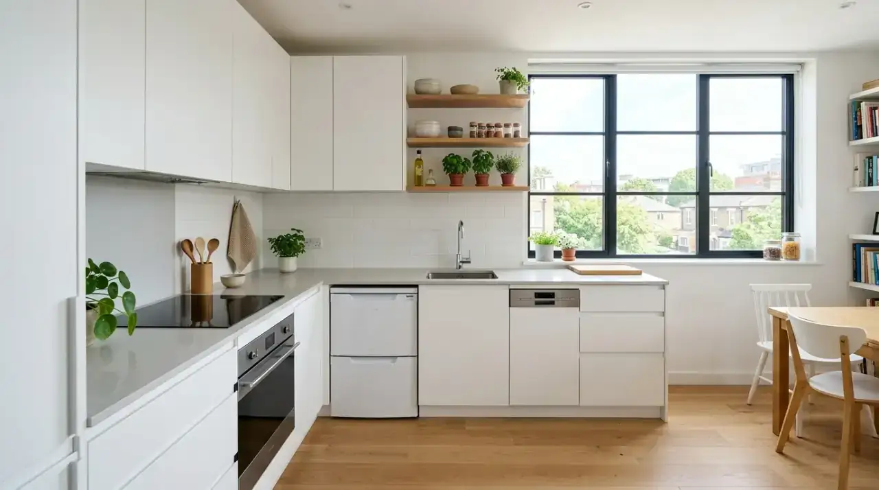 Compact kitchen idea for apartments and small homes with clever space-saving design.
