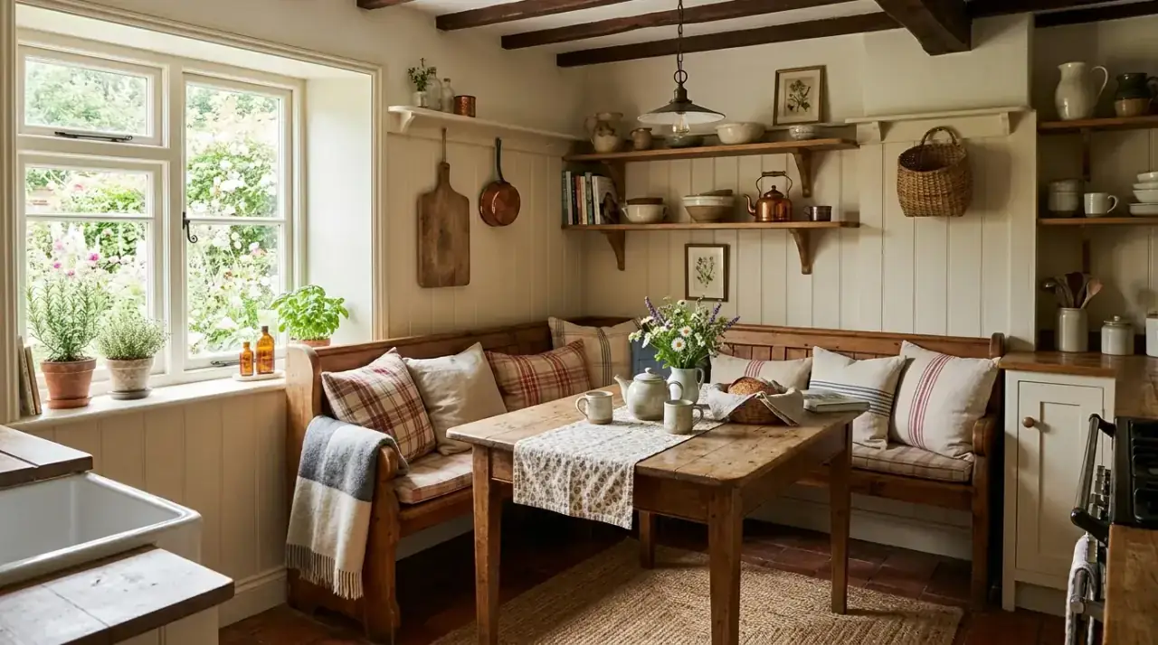 Corner bench kitchen. Built-in seating making smart use of a kitchen corner.