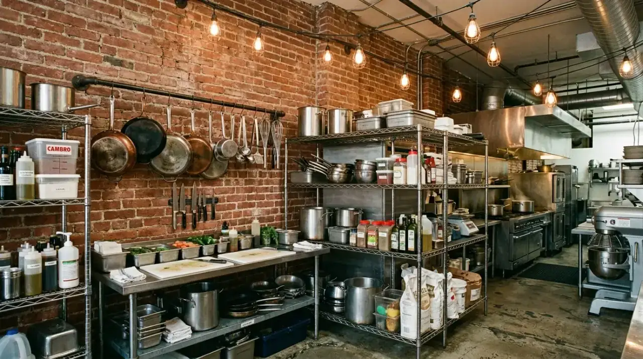 Appliances in kitchen corner. Organized small-appliance setup making use of a kitchen corner.