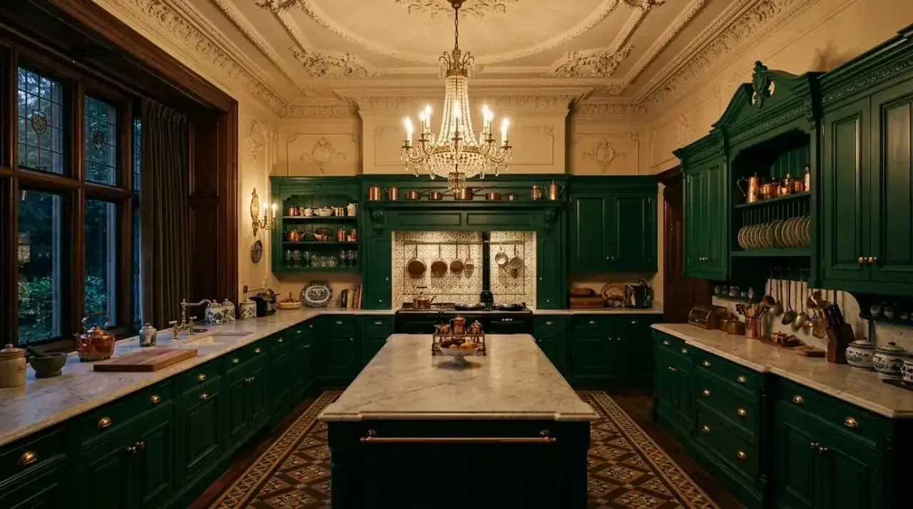 Open shelves in apartment kitchen. Carefully limited shelving keeping a small kitchen visually lighter.