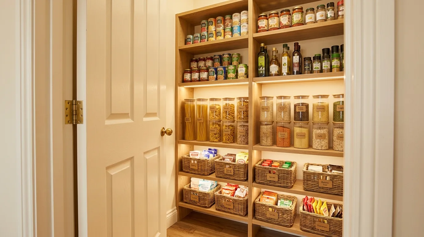 Closet pantry door racks for spices. Slim door storage for jars, packets, and small pantry items.