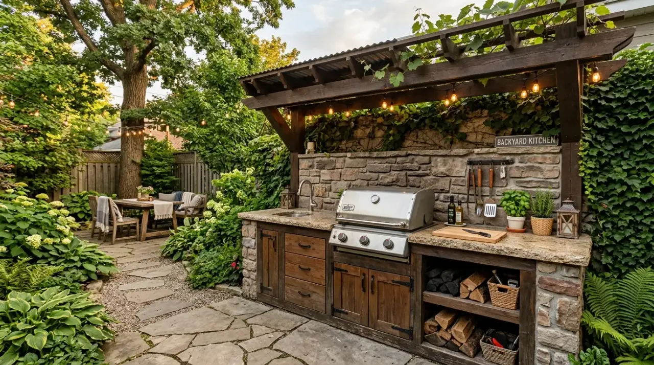 Clever small outdoor kitchen creating a compact backyard cookspace with efficient layout.