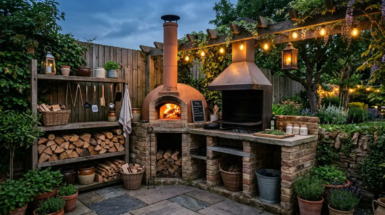 Outdoor kitchen under counter storage. Compact backyard kitchen with practical storage built below the counter.