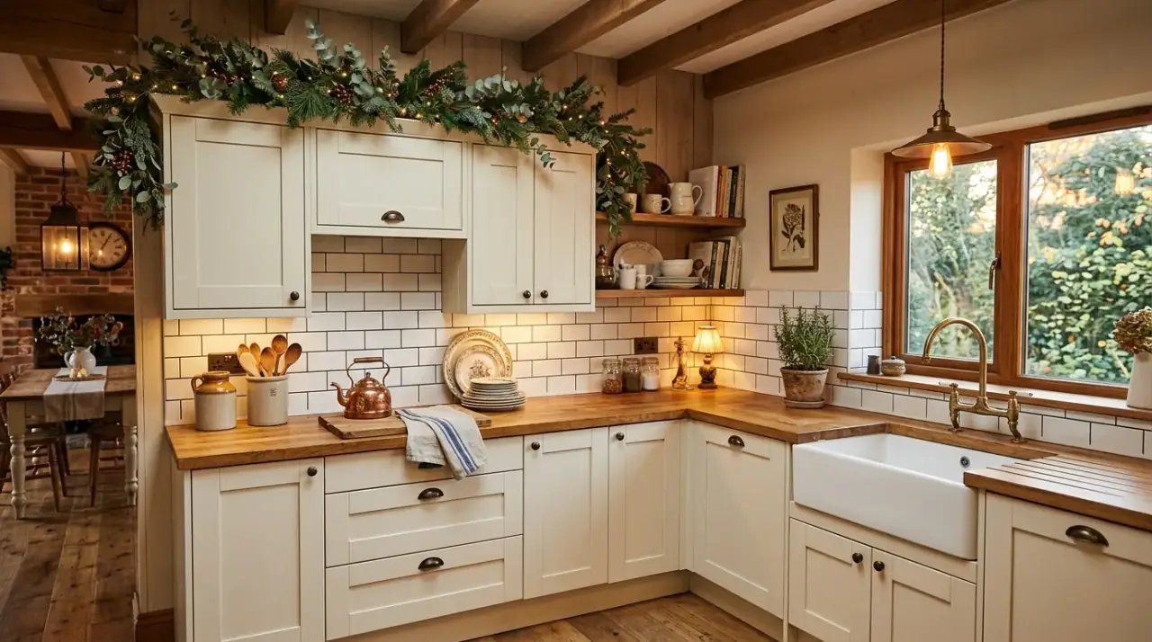 Lit space above cabinets. Warm upper lighting improving the finish above kitchen cabinets.