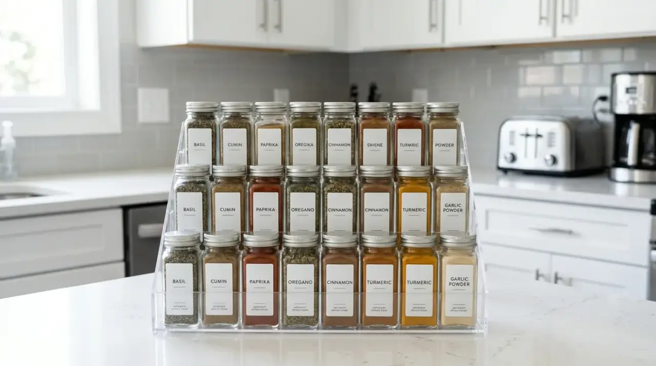 Custom spice rack order. Clever spice organization using an intuitive custom order system.
