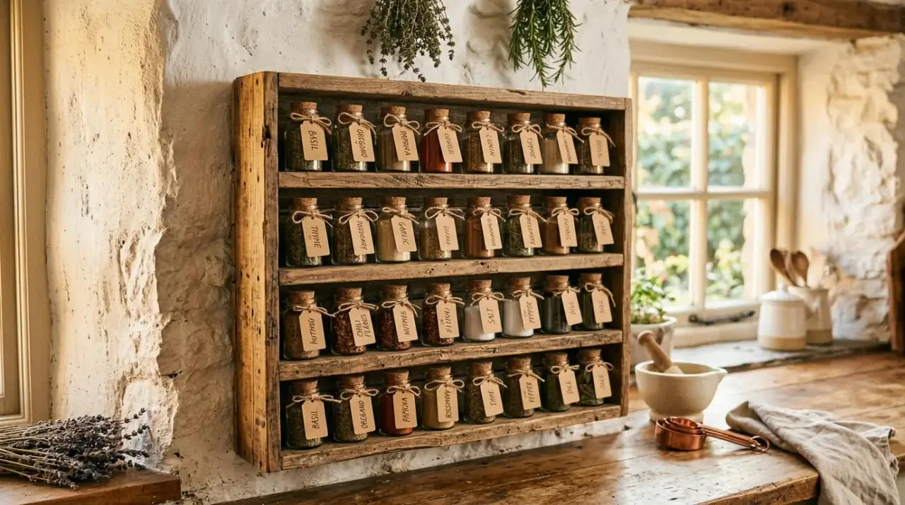 Spice inventory check. Clever spice rack organization maintained with regular inventory checks.