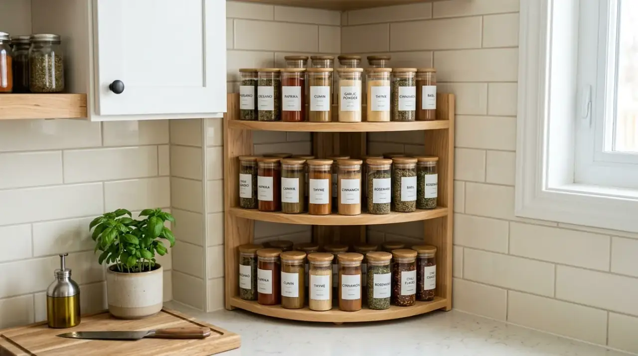 Daily spice caddy. Easy access seasonings grouped in a small countertop caddy.