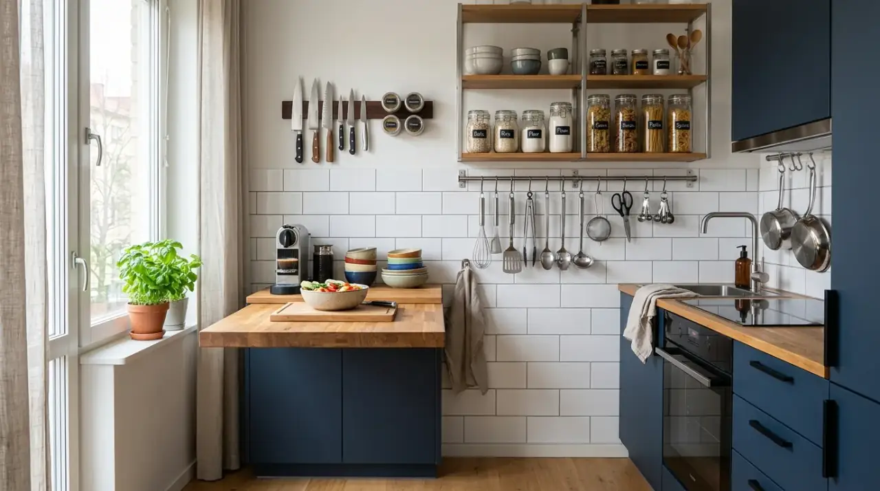 Tiny kitchen drawers. Accessible storage design helping a compact kitchen work much harder.