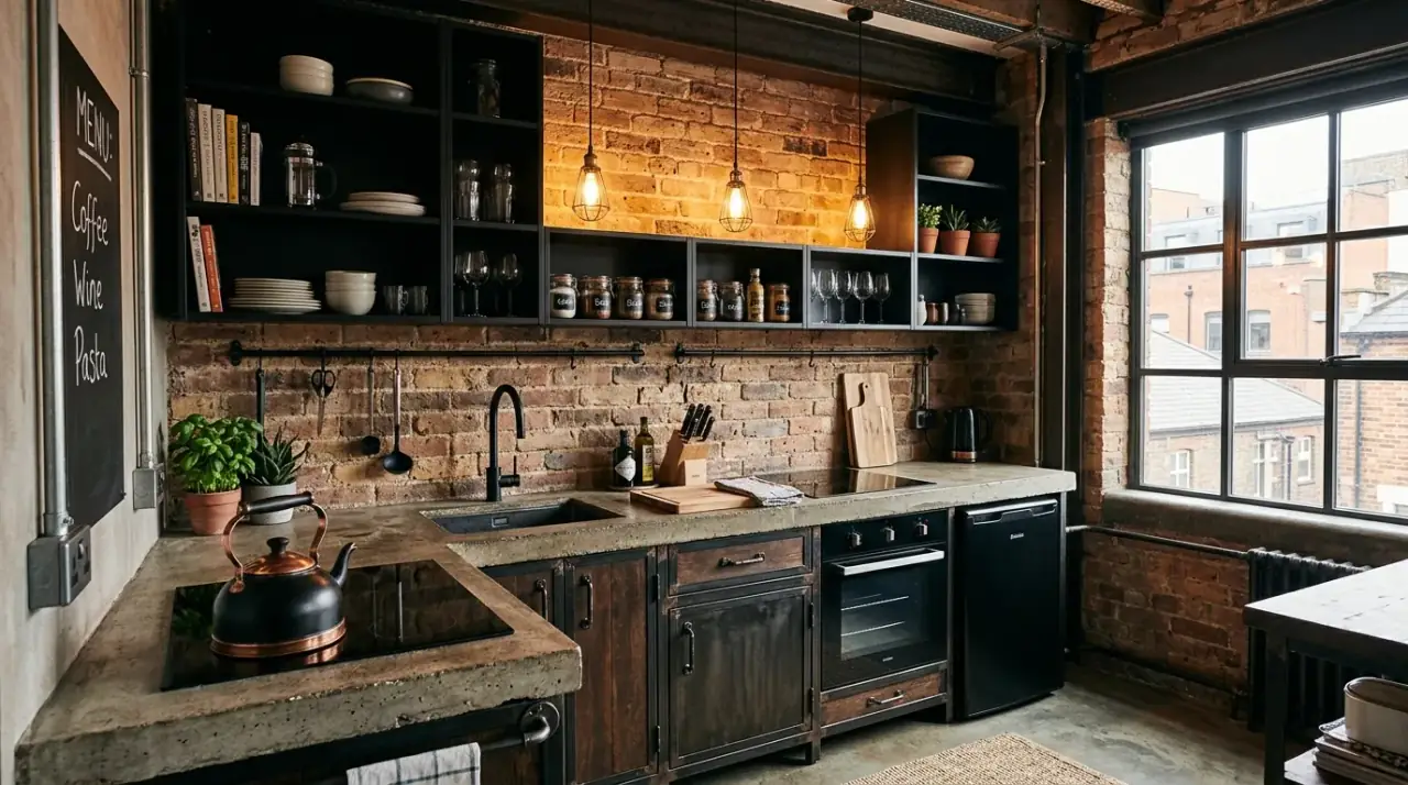 Wood accents tiny kitchen. Natural texture adding warmth and character to a very small kitchen.