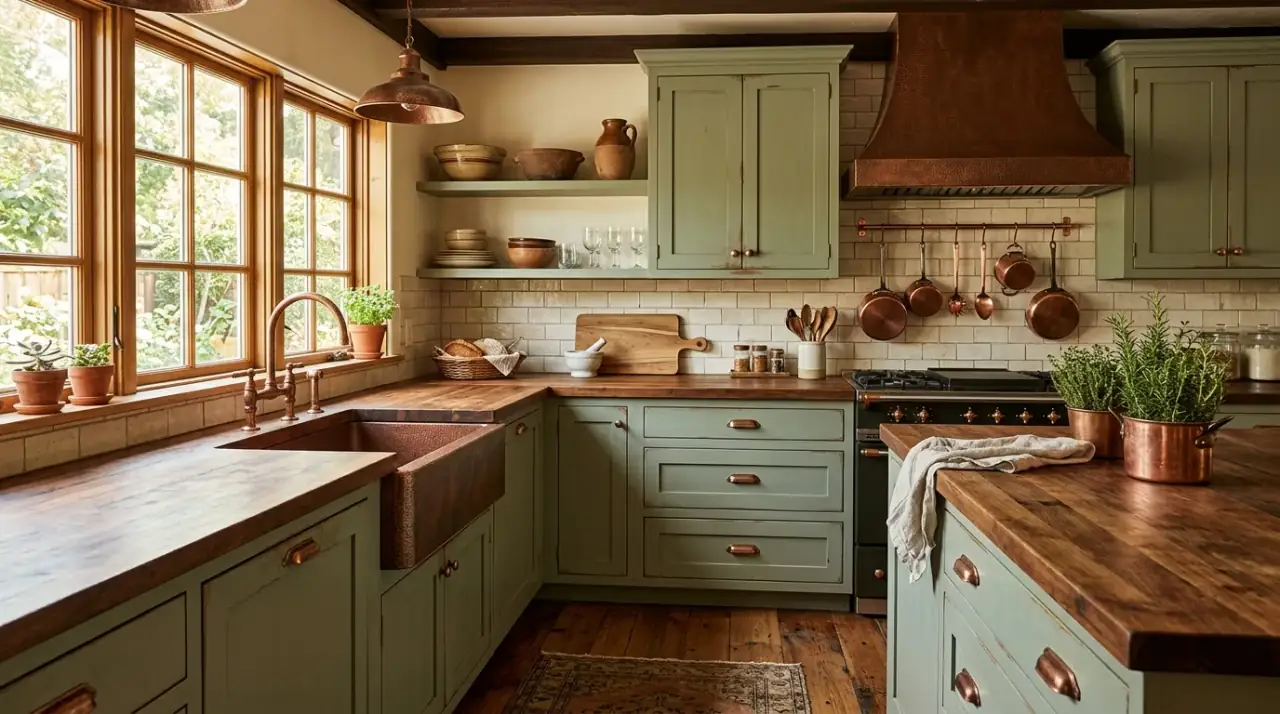 Butcher block countertop. Wood kitchen countertop adding warmth, softness, and natural texture.