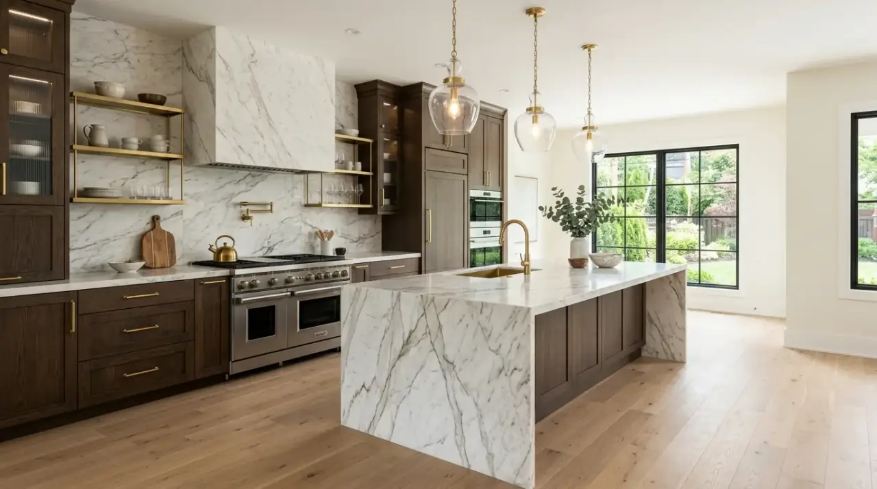 Soapstone kitchen countertop. Moody matte stone surface with old-world depth and character.