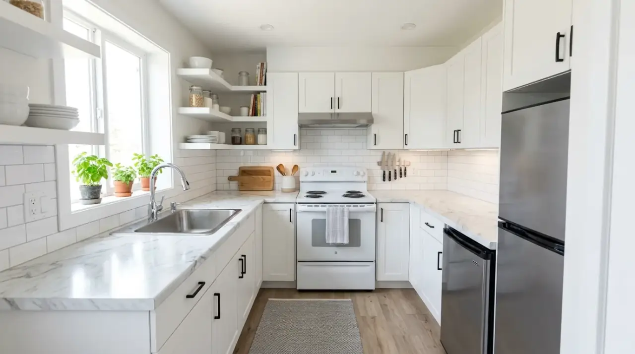 Stainless steel countertop. Professional-grade metal countertop with clean reflective function.