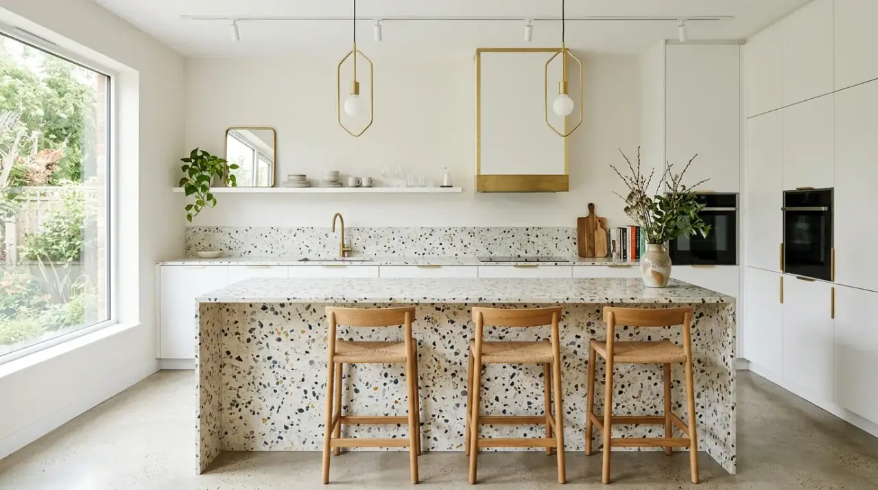 Porcelain slab countertop. Slim modern countertop material with crisp architectural styling.