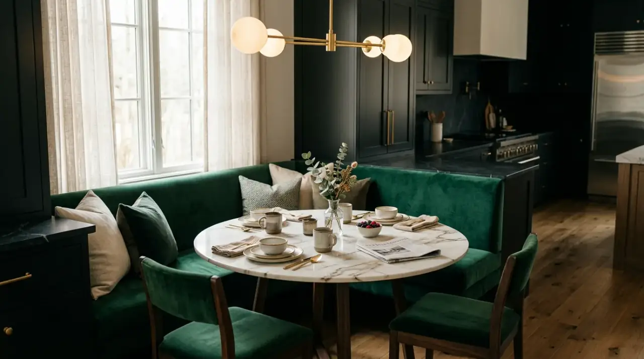 Cozy kitchen nook designed for daily use. A charming breakfast spot built around comfort and repeated everyday use.