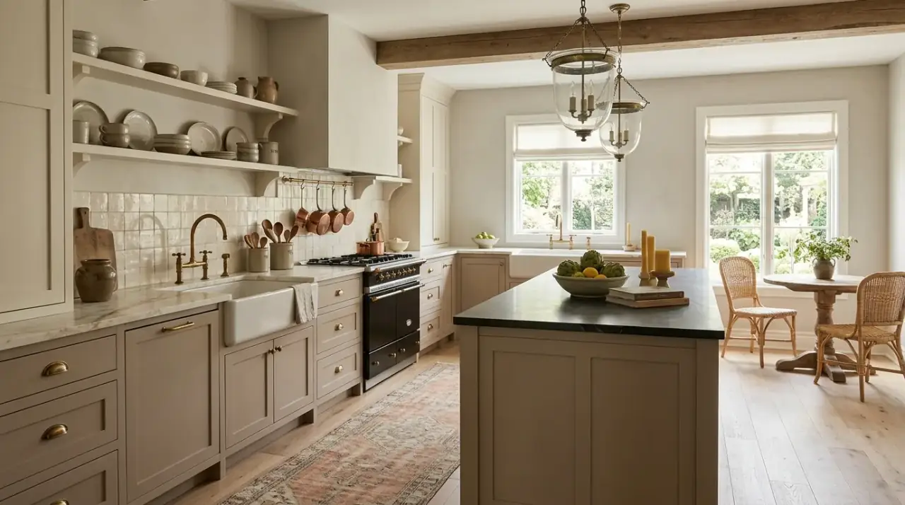 Spacious feeling classic kitchen. Cozy timeless kitchen inspiration that preserves a feeling of space.