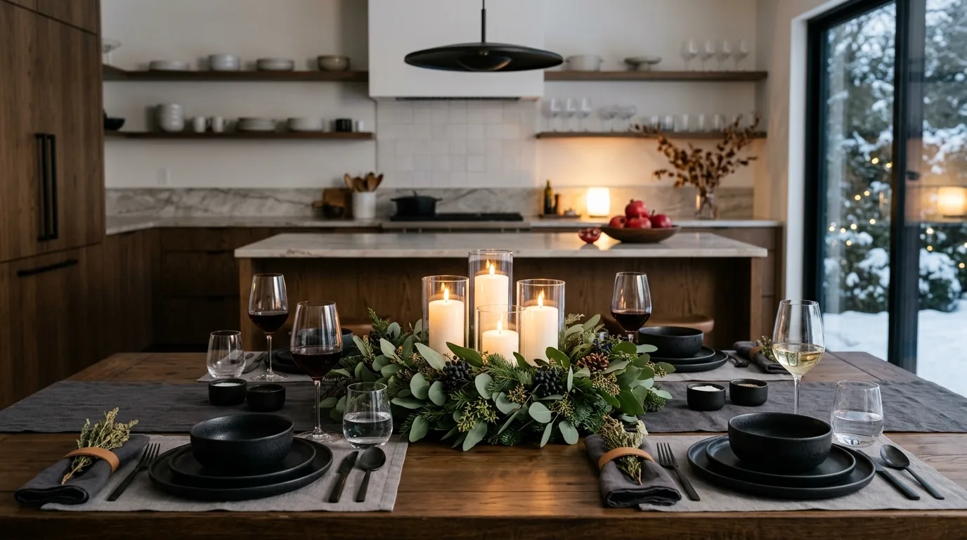 Winter fruit bowl on kitchen table. Practical centerpiece adding color and warmth to seasonal dining.